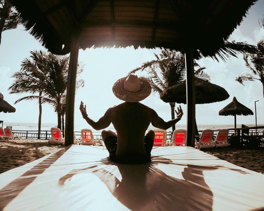 Relaxed traveler enjoying vacation peace of mind