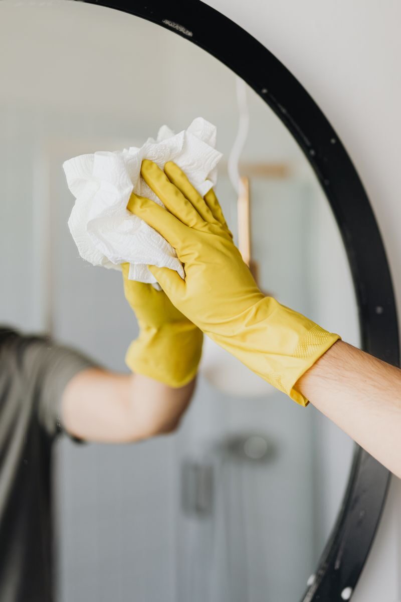 Professional cleaning window with gloves